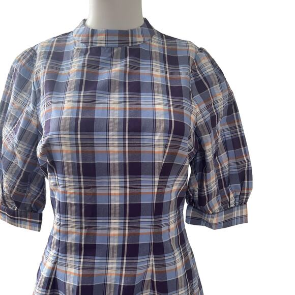 LULUS Wendie Purple Blue Multi Plaid Puff Sleeve Mini Dress S - Picture 3 of 7